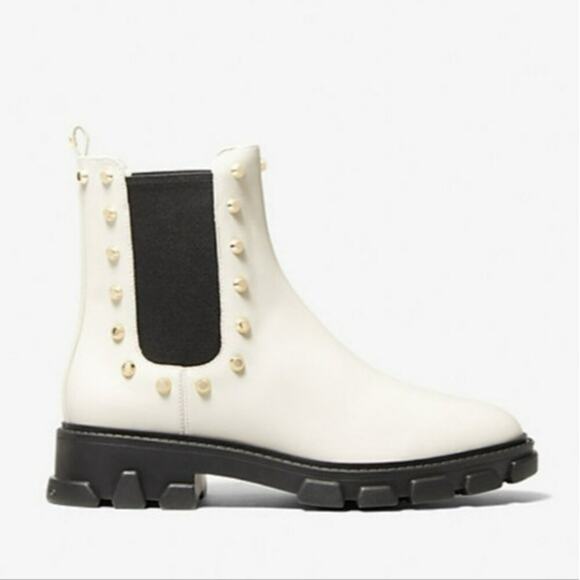 Michael Kors Ridley Studded Leather Boots Light Cream 7 - Picture 2 of 5